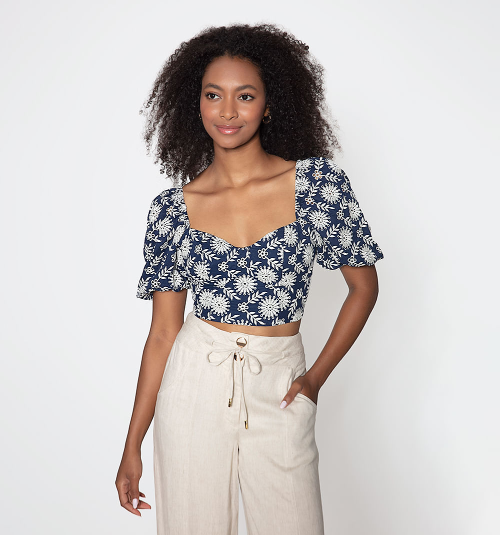 Blusa manga corta con espalda cruzada en