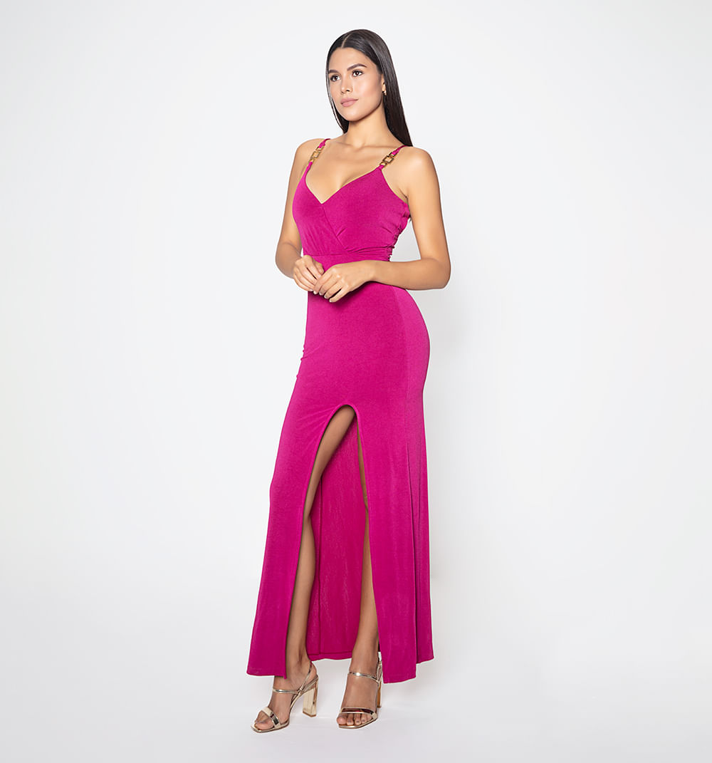 Vestido largo tiras con herrajes