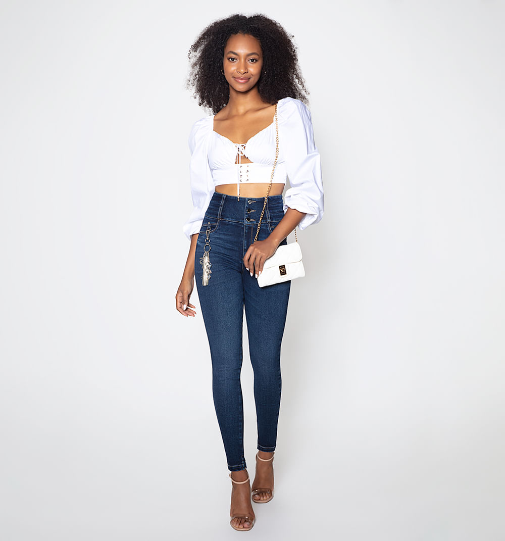 Jean ultraslim, tiro alto,  pretina anch