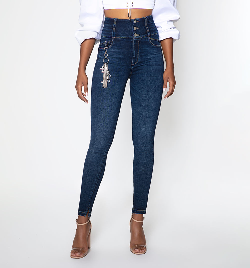 Jean ultraslim, tiro alto,  pretina anch