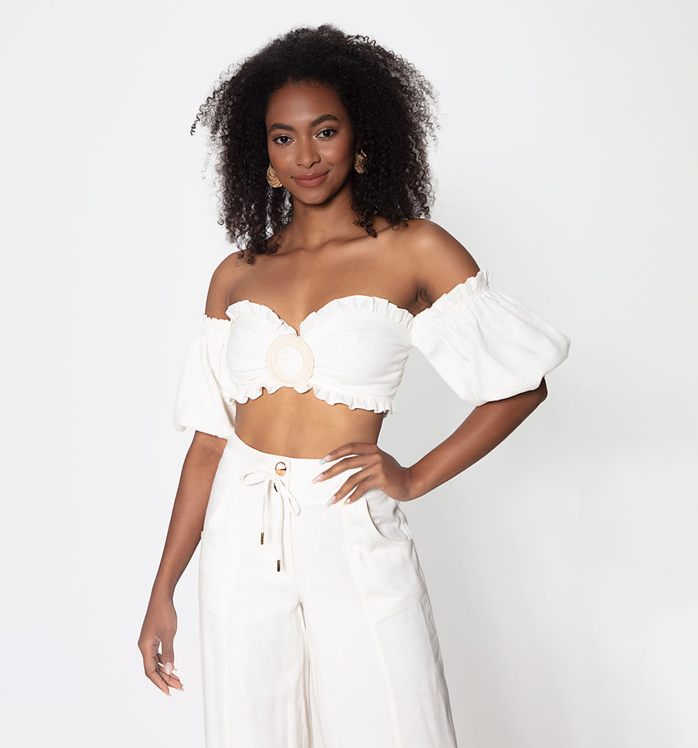 Blusa crop manga 3/4