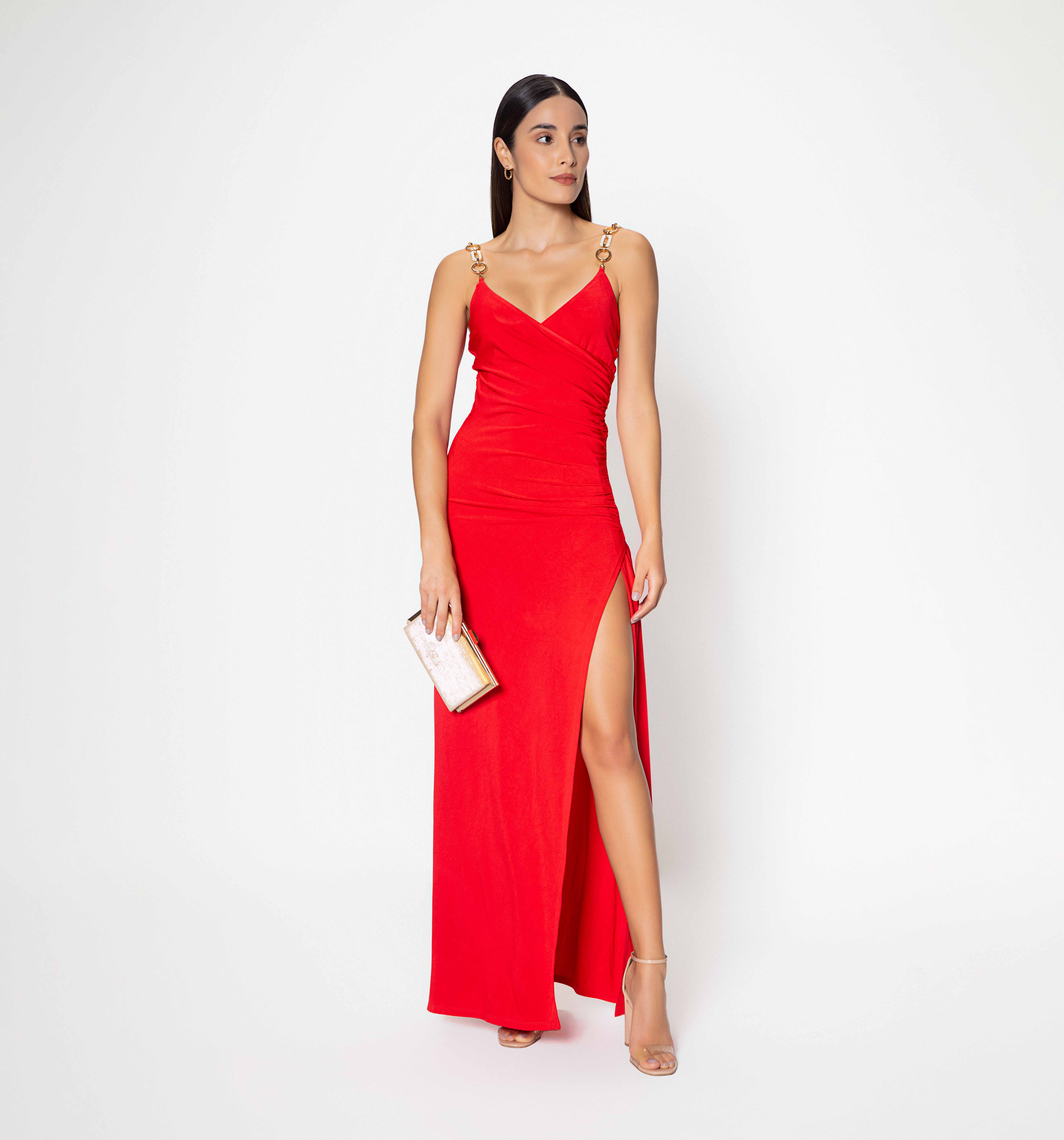 Vestido largo con recogido lateral y tir