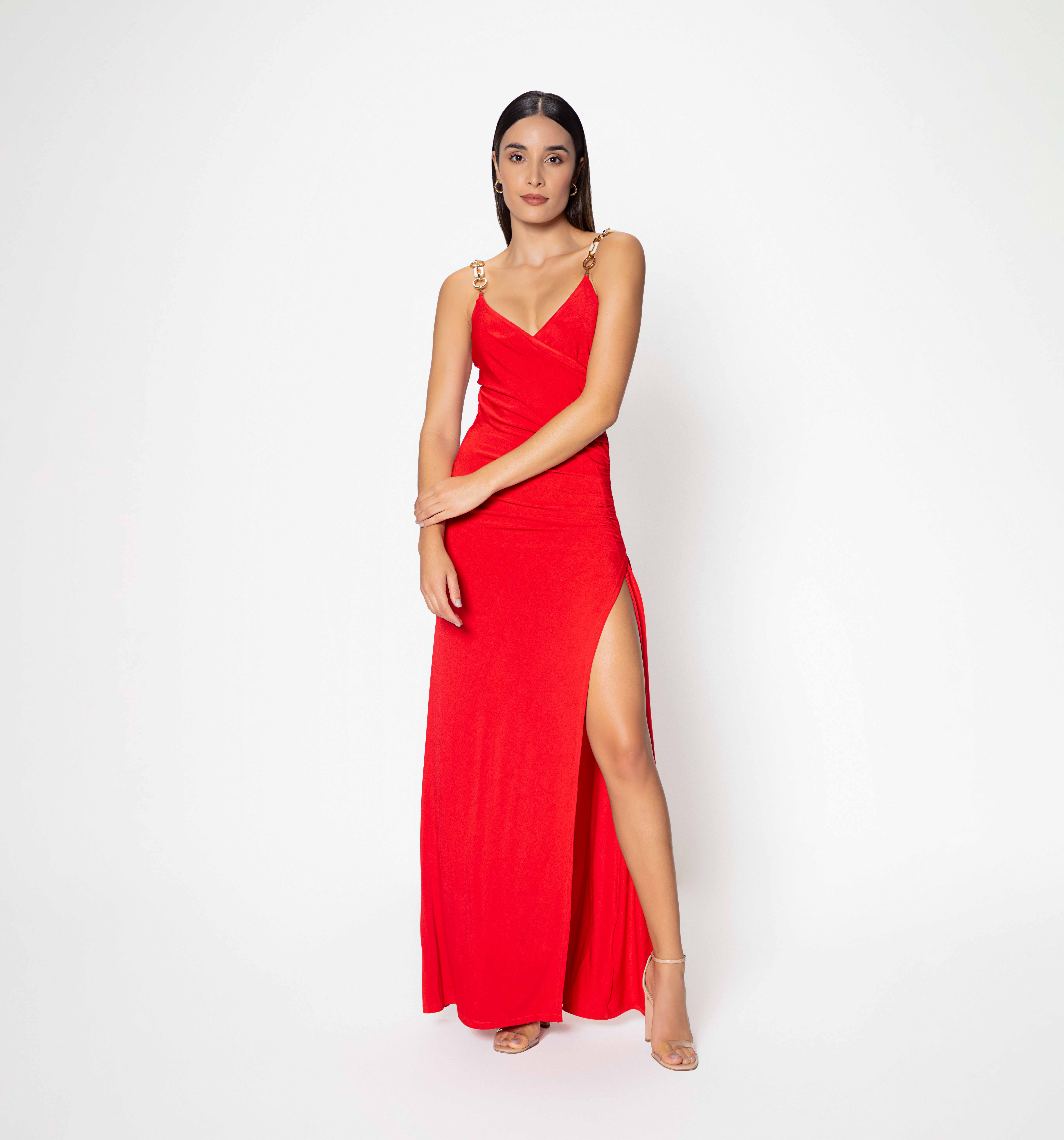 Vestido largo con recogido lateral y tir