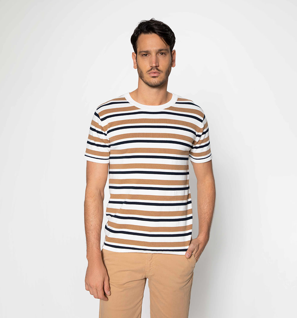 Camiseta tejida cuello redondo de rayas