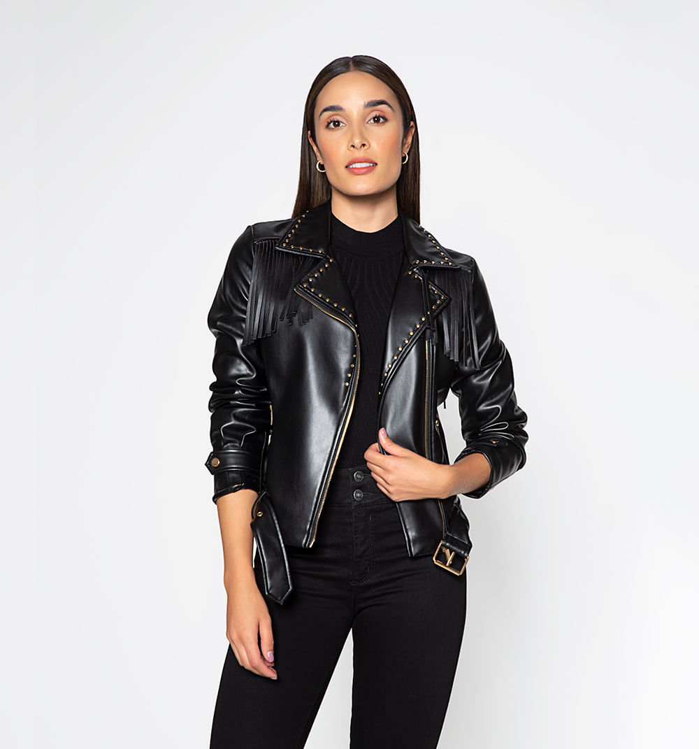 Chaqueta flecos con cinturón