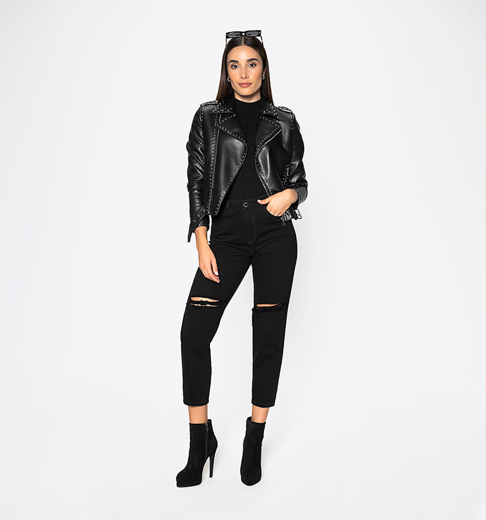 Chaqueta pu taches correa pretina