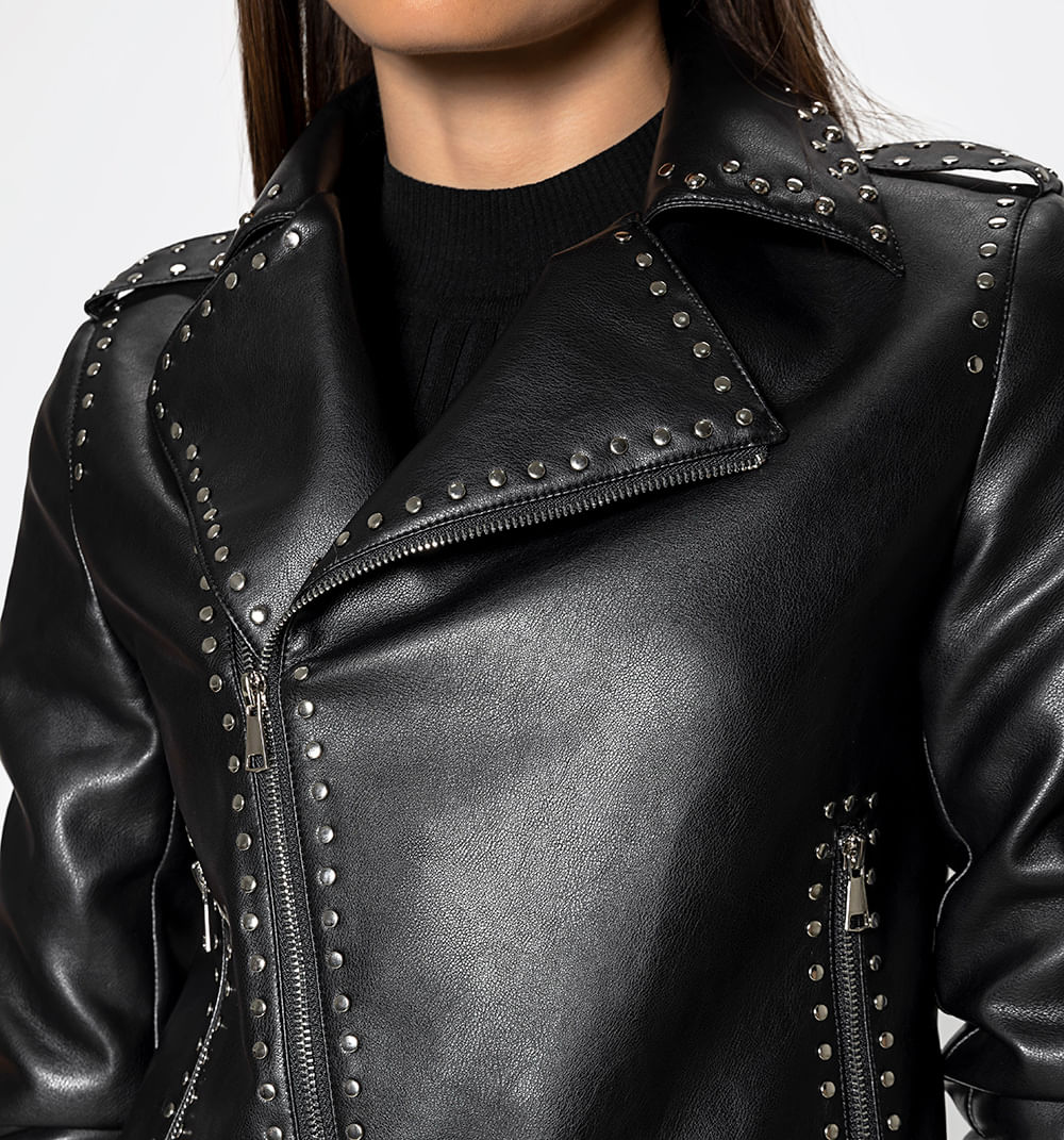 Chaqueta pu taches correa pretina