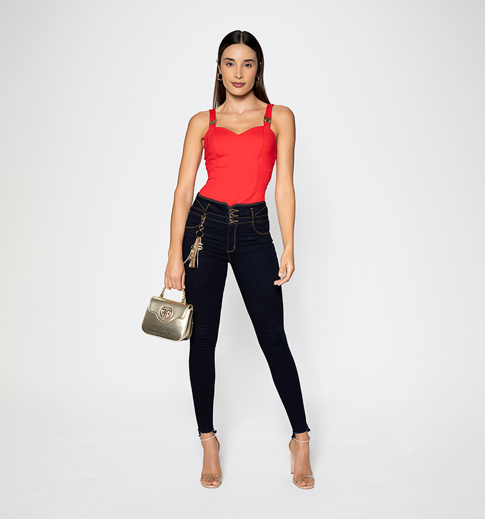 Jean ultraslim  tiro alto pretina ancha