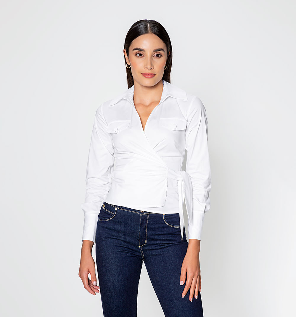 Blusa  manga larga  frente cruzado tira