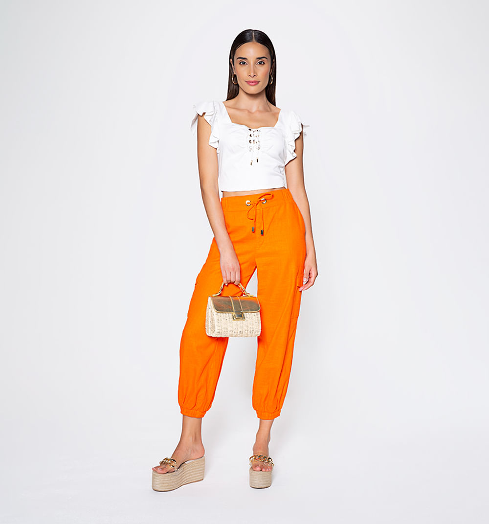 Blusa crop con manga doble bolero y ojal