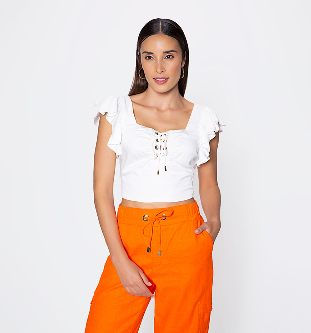 Blusa crop con manga doble bolero y ojal