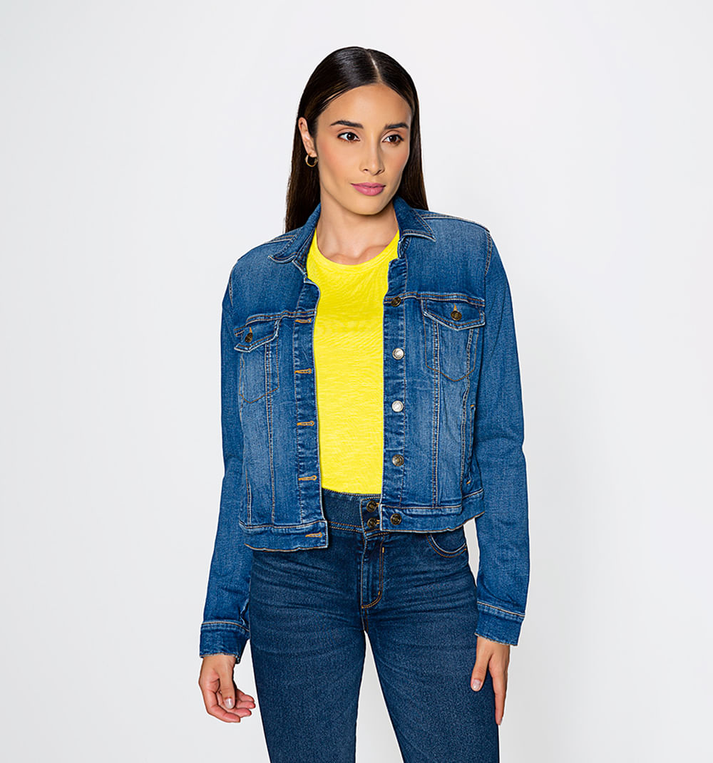 Chaqueta basica denim tono medio
