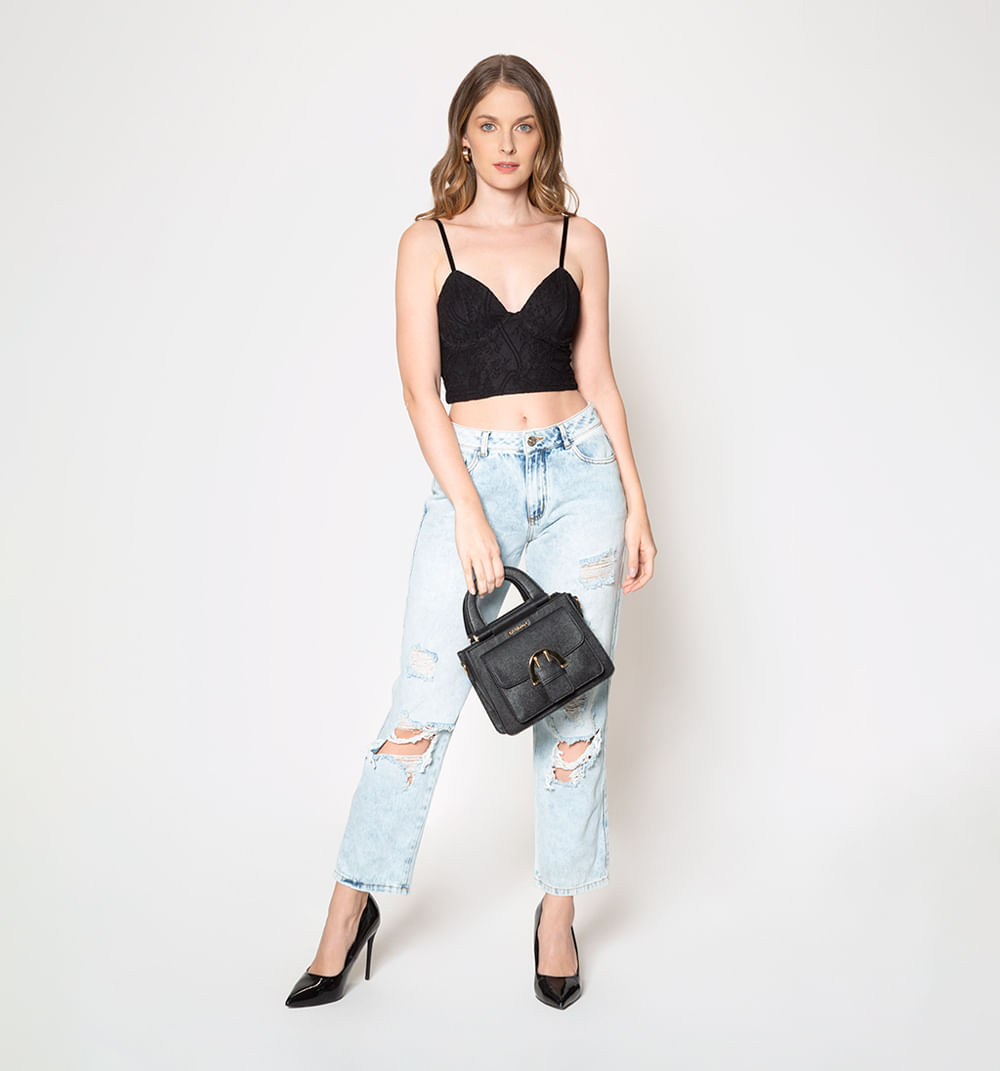 Jeans bota recta tono claro  tiro medio