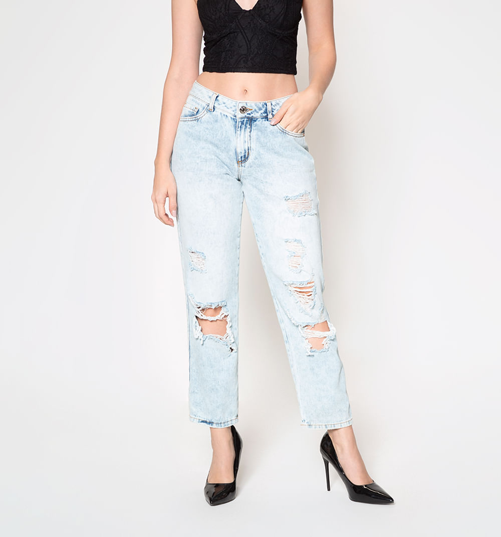 Jeans bota recta tono claro  tiro medio