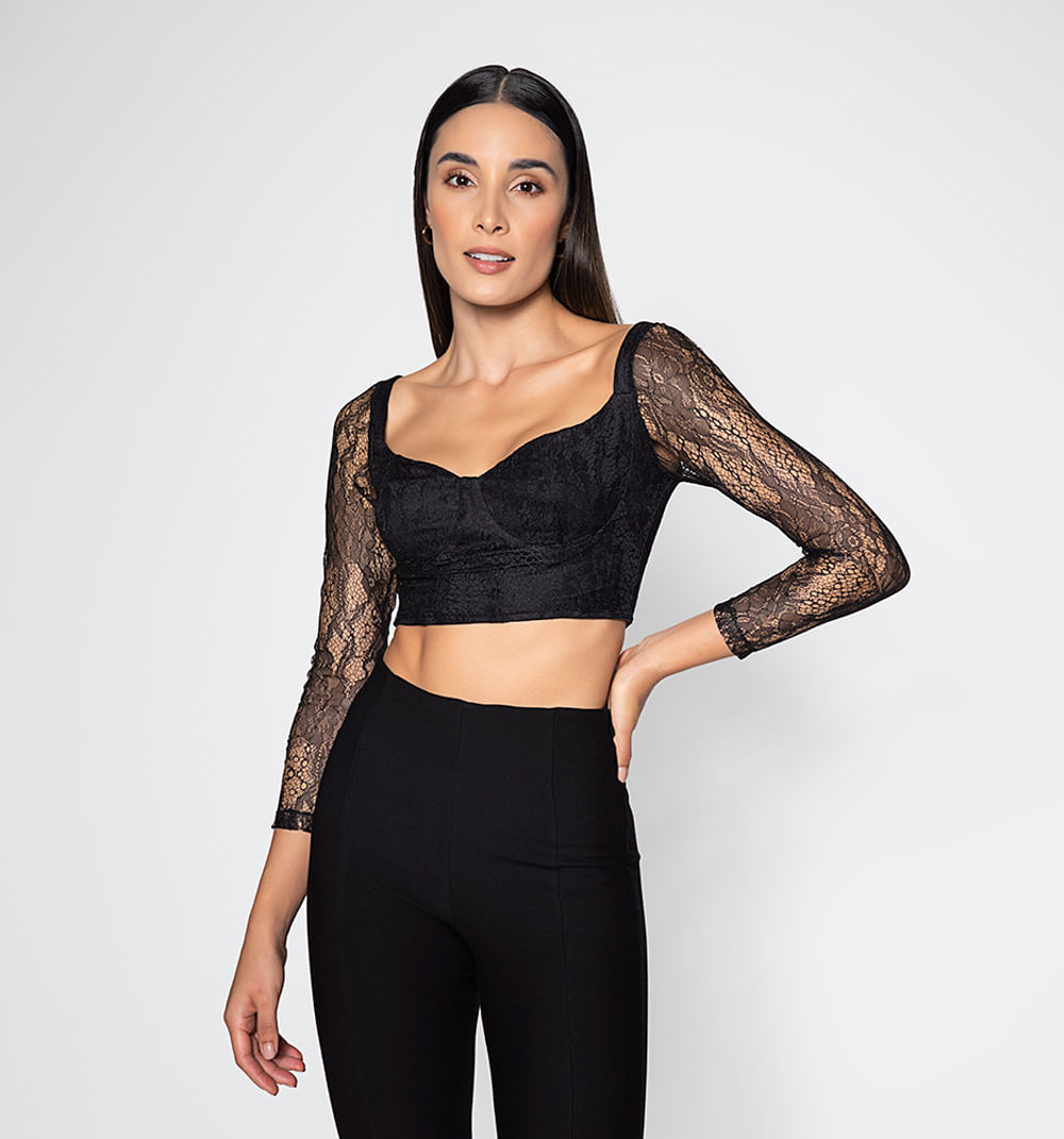 Blusa manga larga, copa cierre espalda