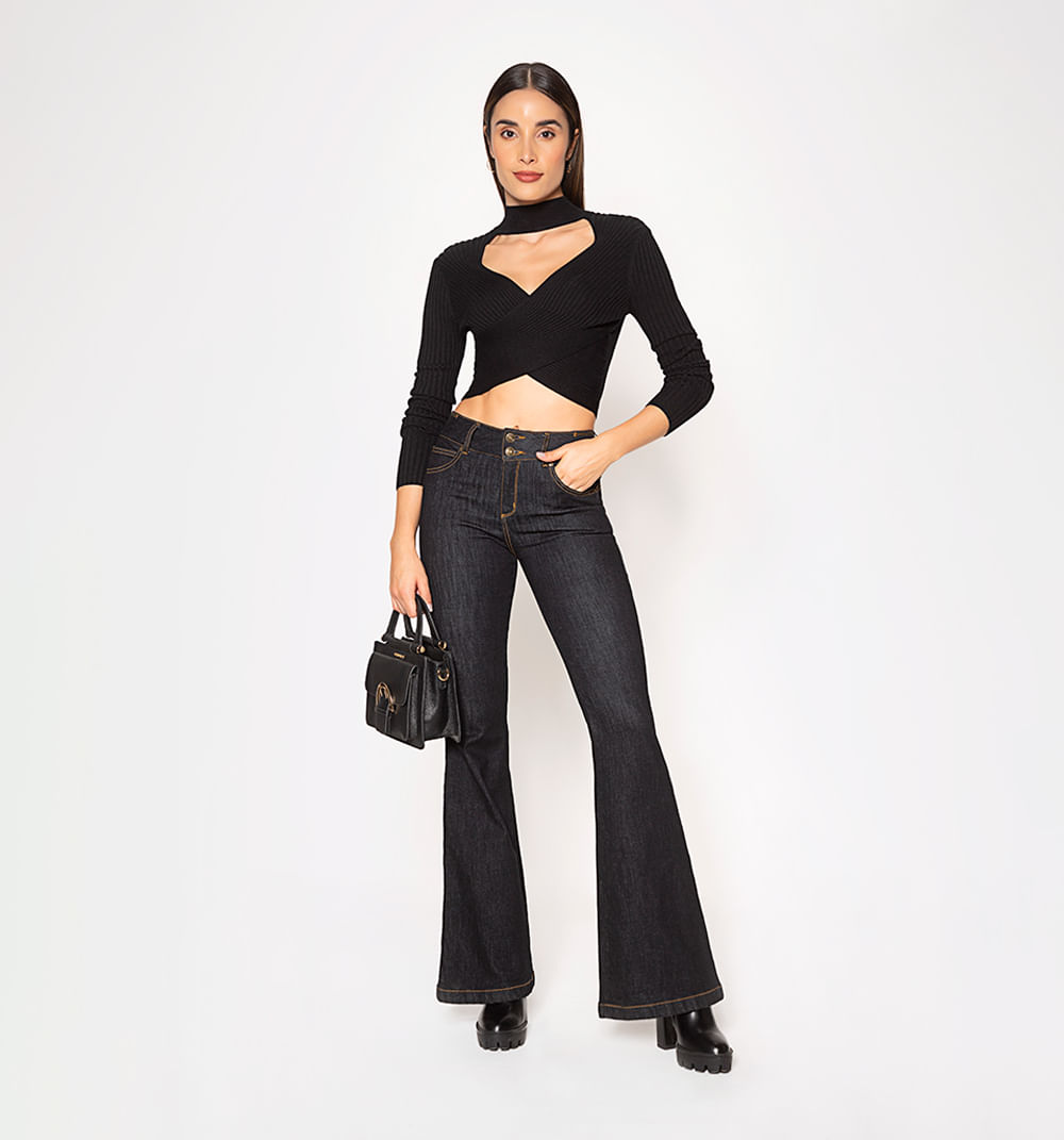 Blusa tejida manga larga cruzada en fren