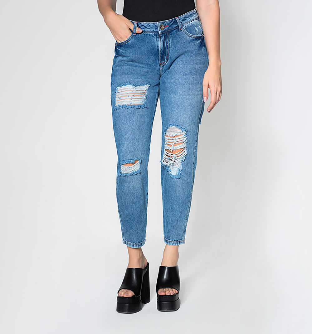 Jean boyfriend tiro medio con rotos en f
