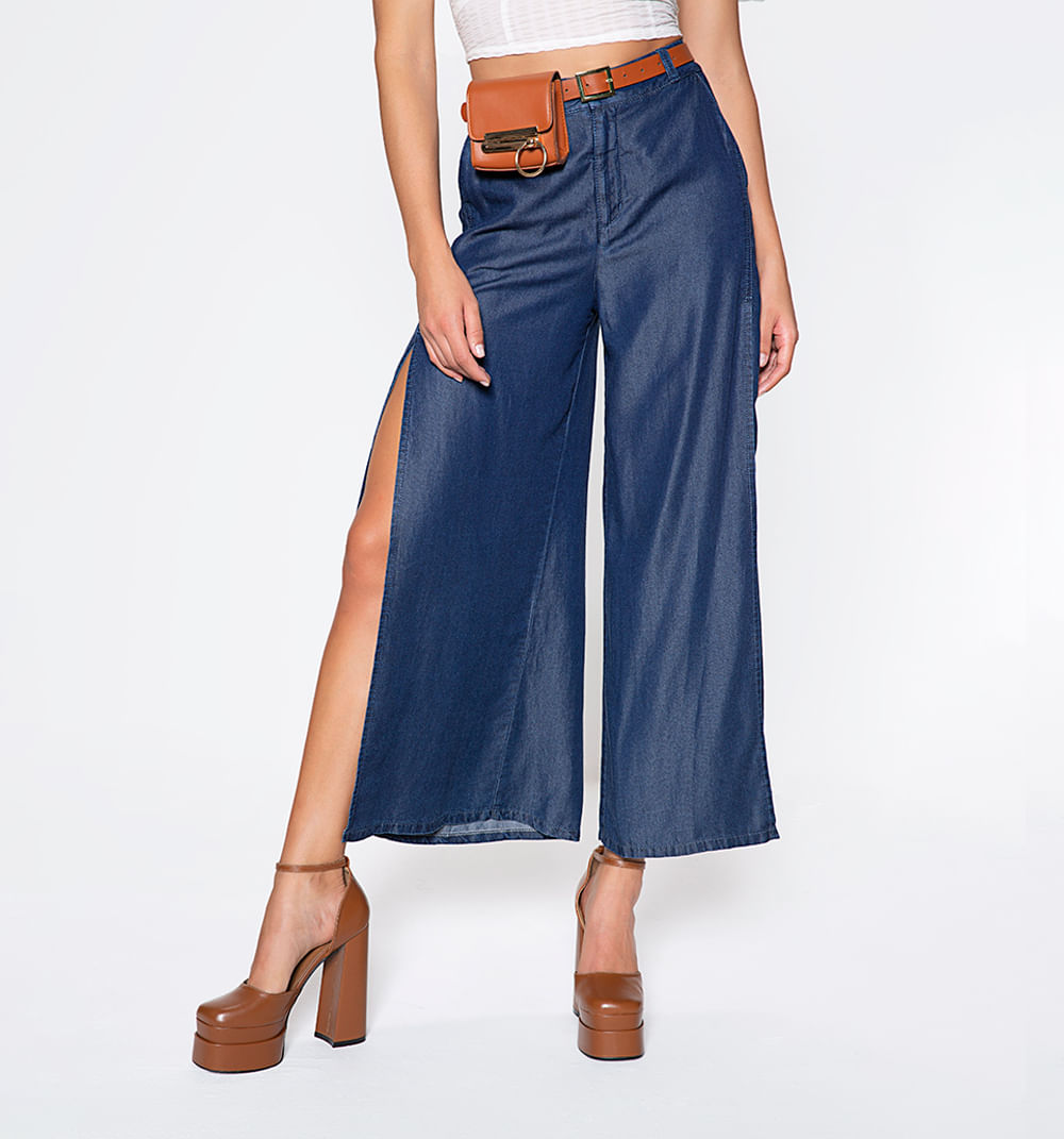 Jean culotte aberturas laterales cinturo