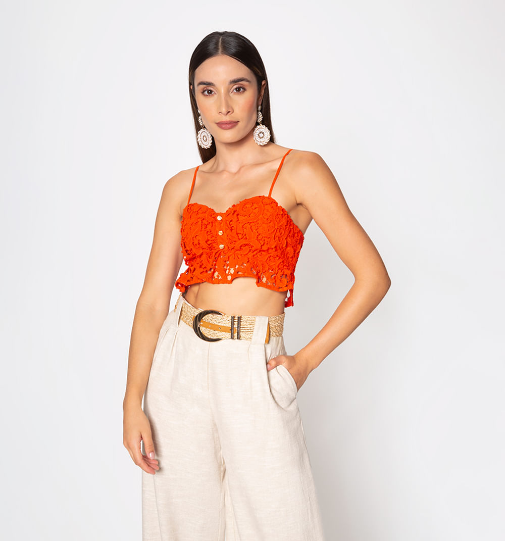 Blusa crop top  con bolero hojarota