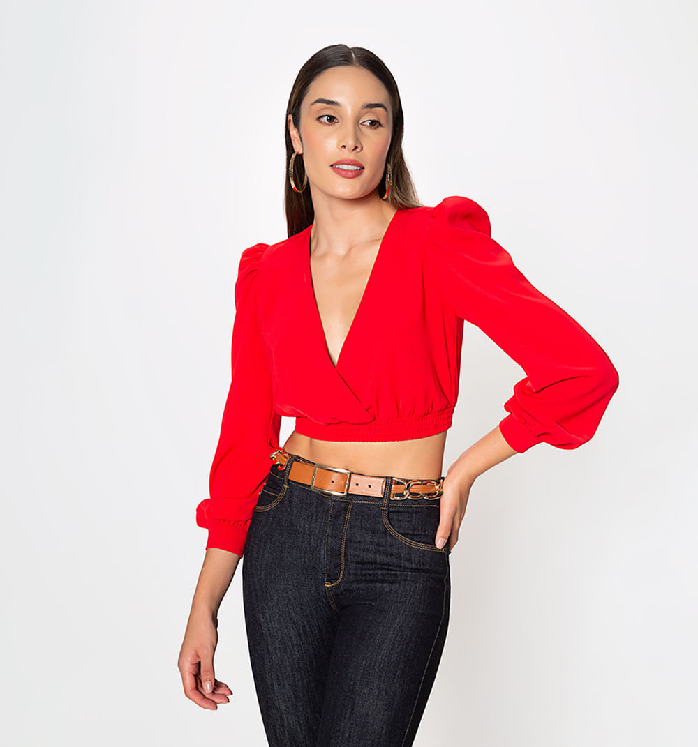 Blusa crop manga larga