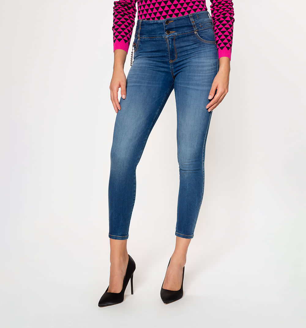 Jeans ultra slim,tiro alto pretina ancha