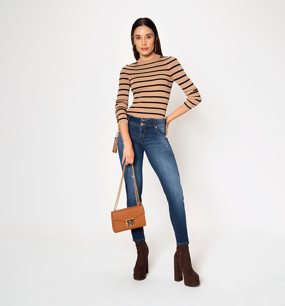 Jean skinny tiro medio, cinco bolsuillos