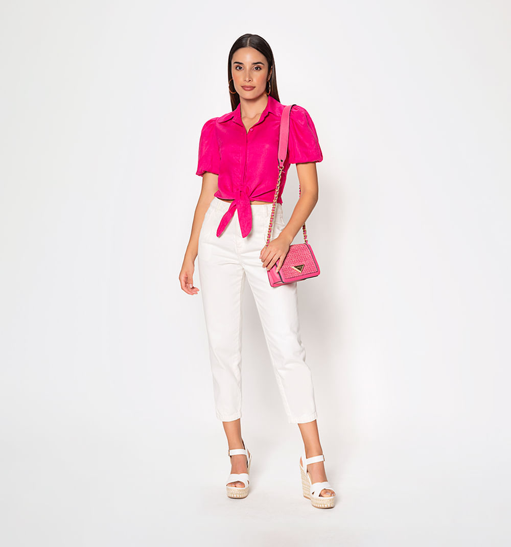 Blusa manga corta con volumen y anudado