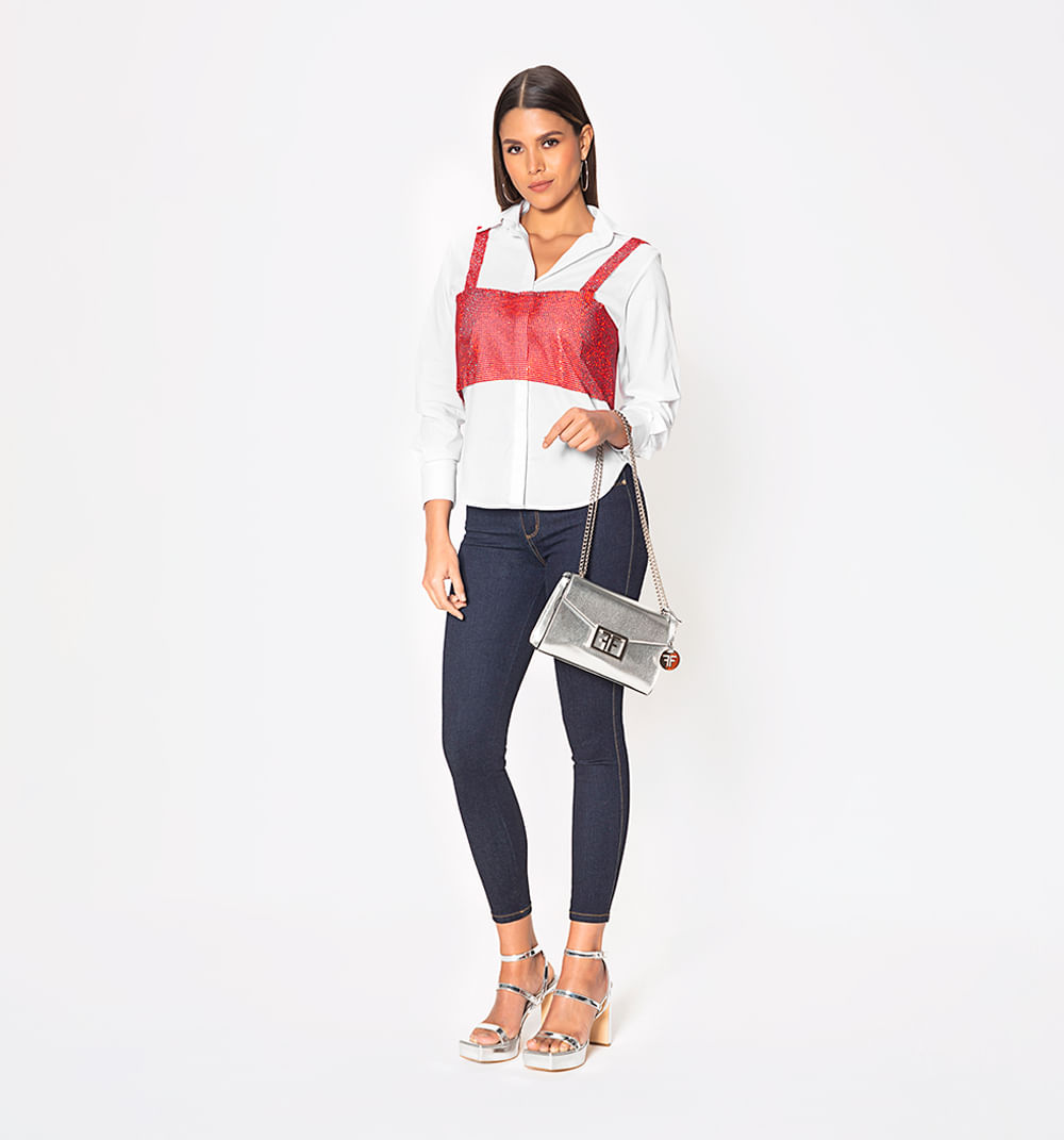 Blusa camisera manga larga con top de cr