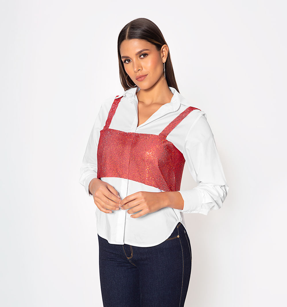 Blusa camisera manga larga con top de cr