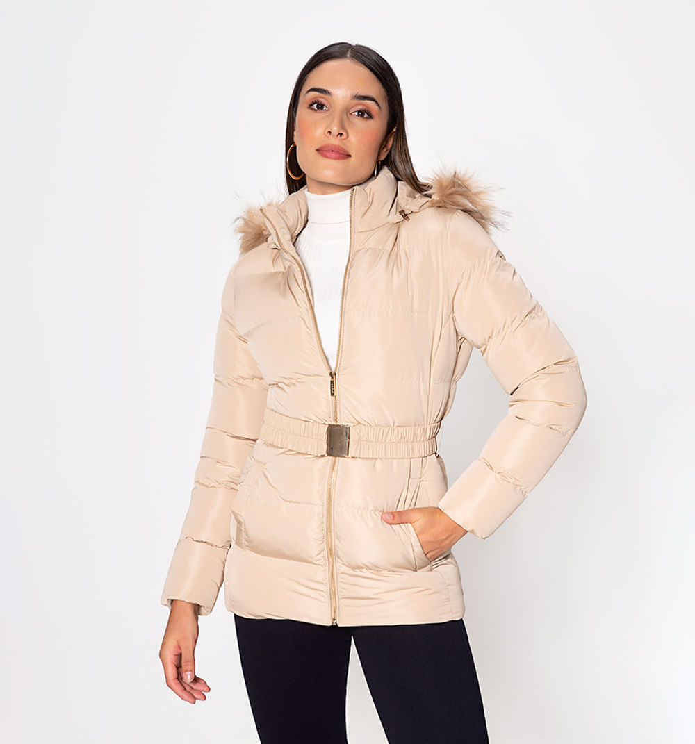 Chaqueta acolchada con cinturon y capuch