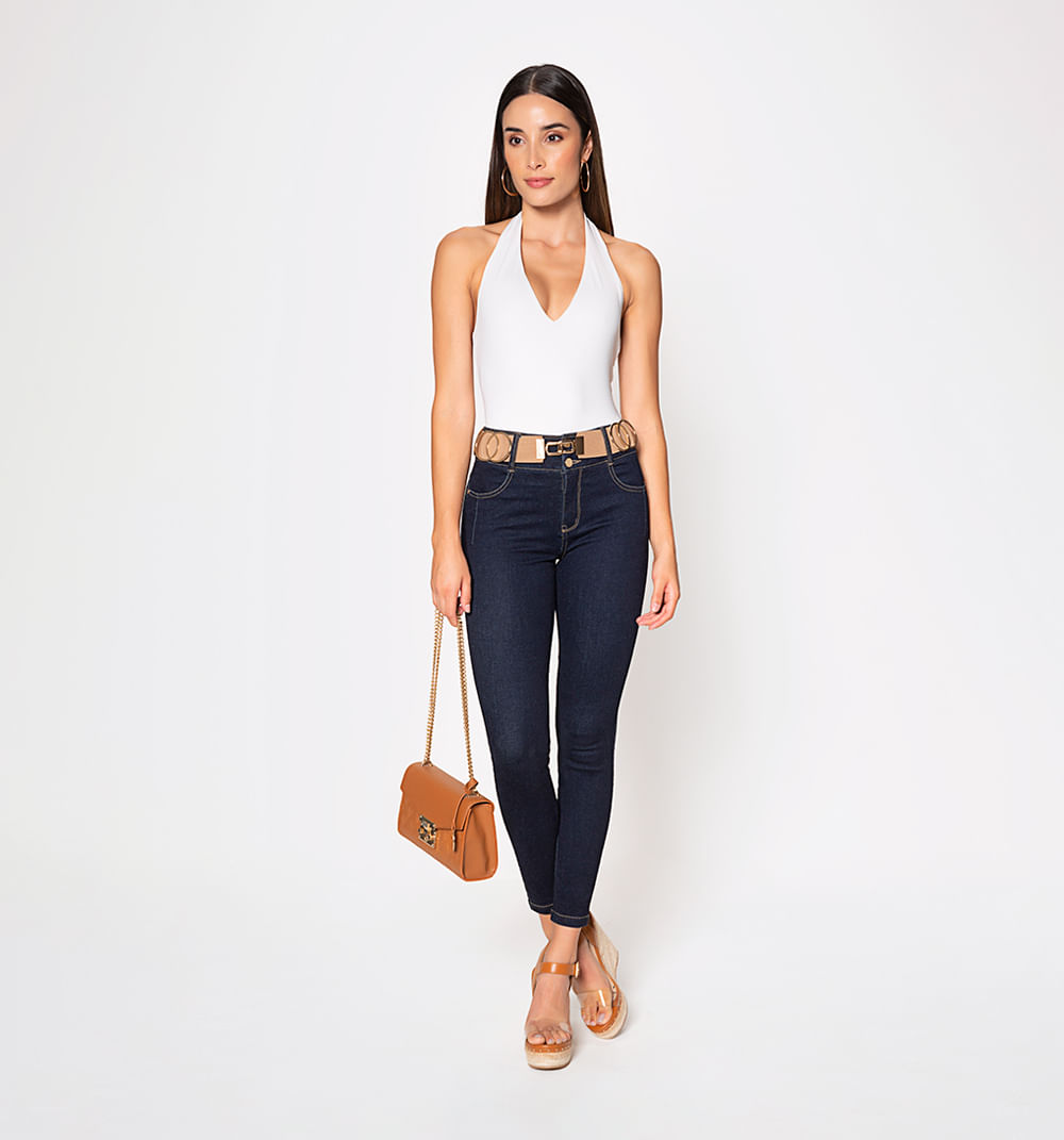 Jean ultraslim,tiro alto, pretina ancha,