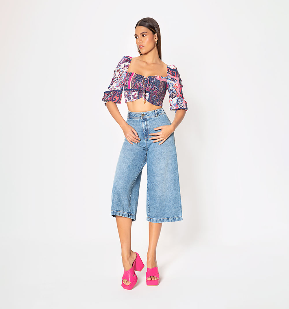 Jean frida cropped tiro alto sin bolsill