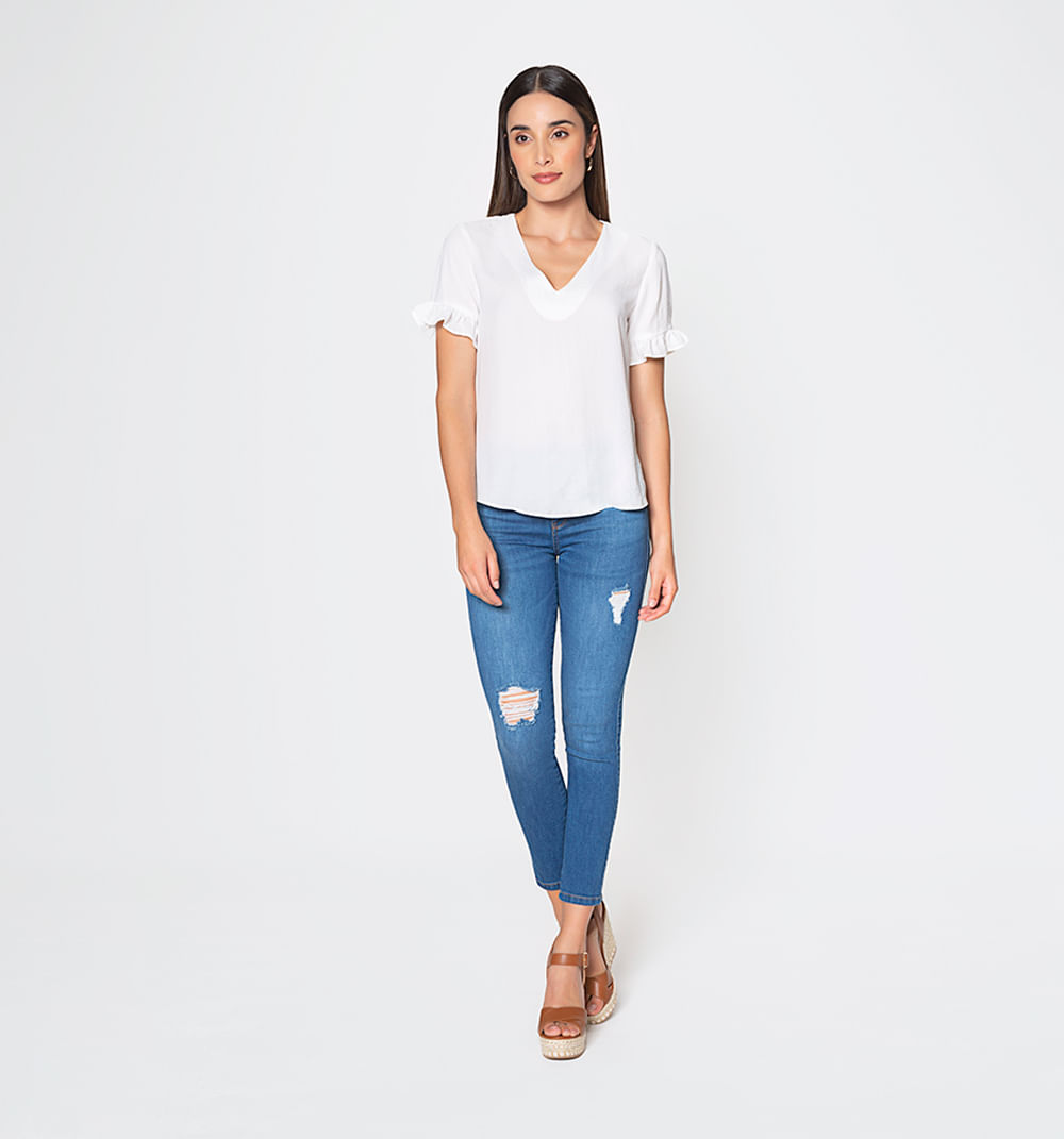 Jean skinny tiro medio con destroyer
