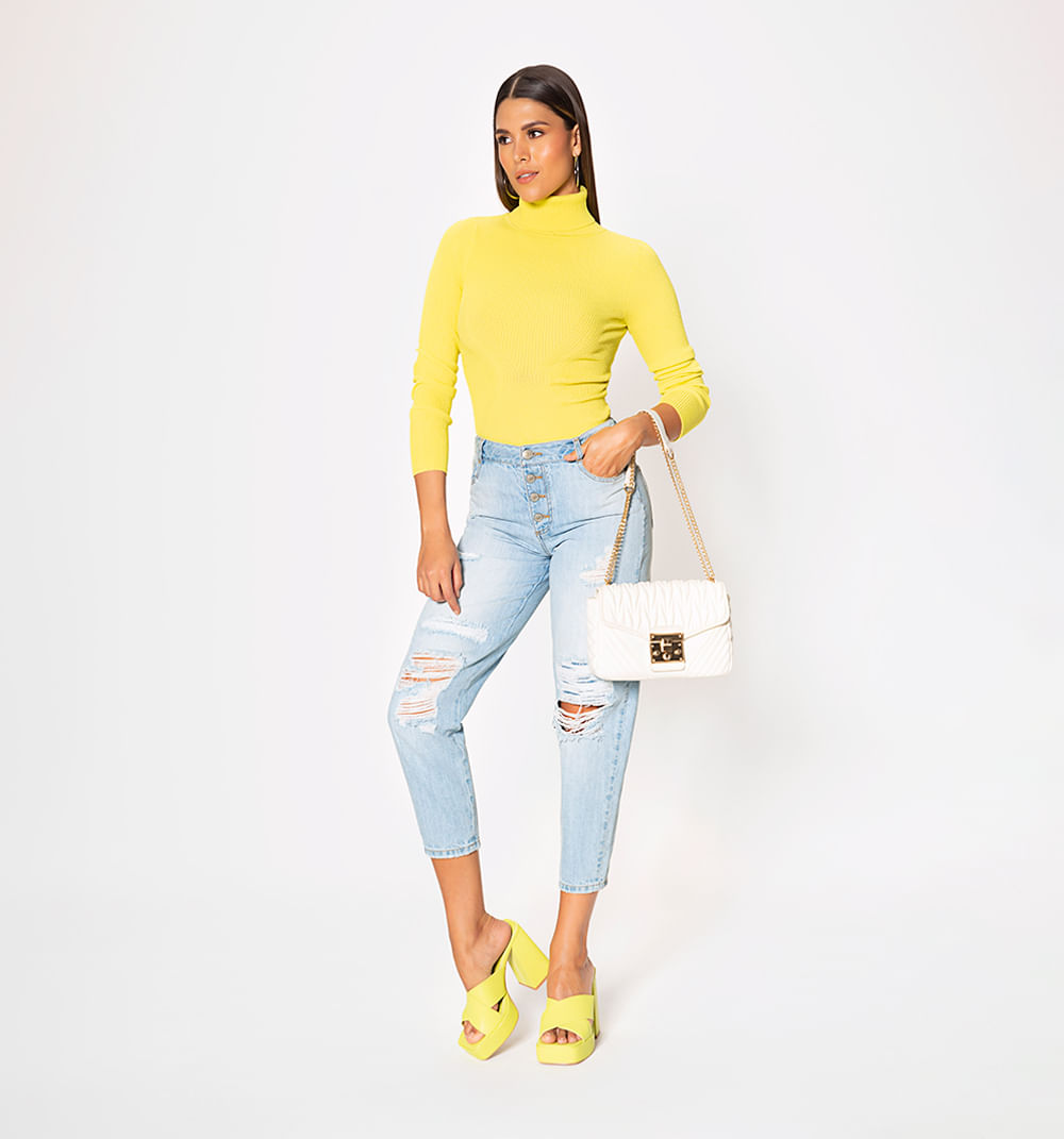 Buzo tejido manga larga cuello tortuga