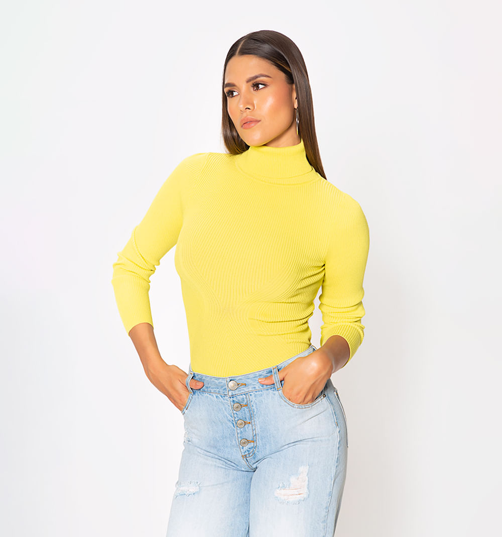 Buzo tejido manga larga cuello tortuga