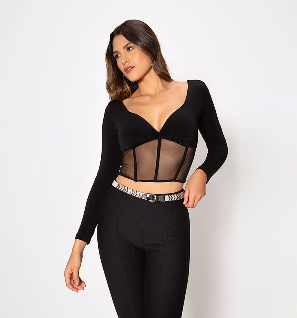 Blusa manga larga con varilla en delante