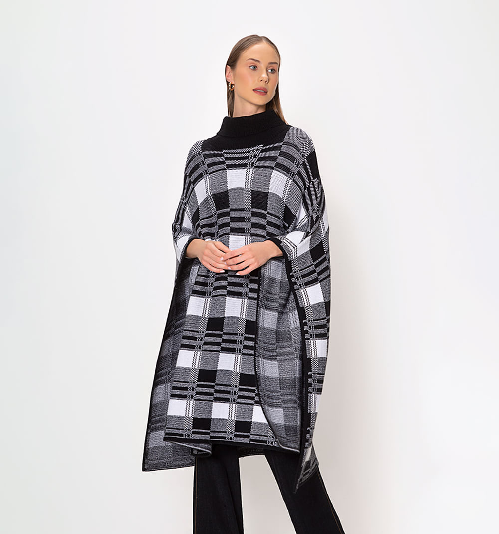 Poncho cuadros con cuello