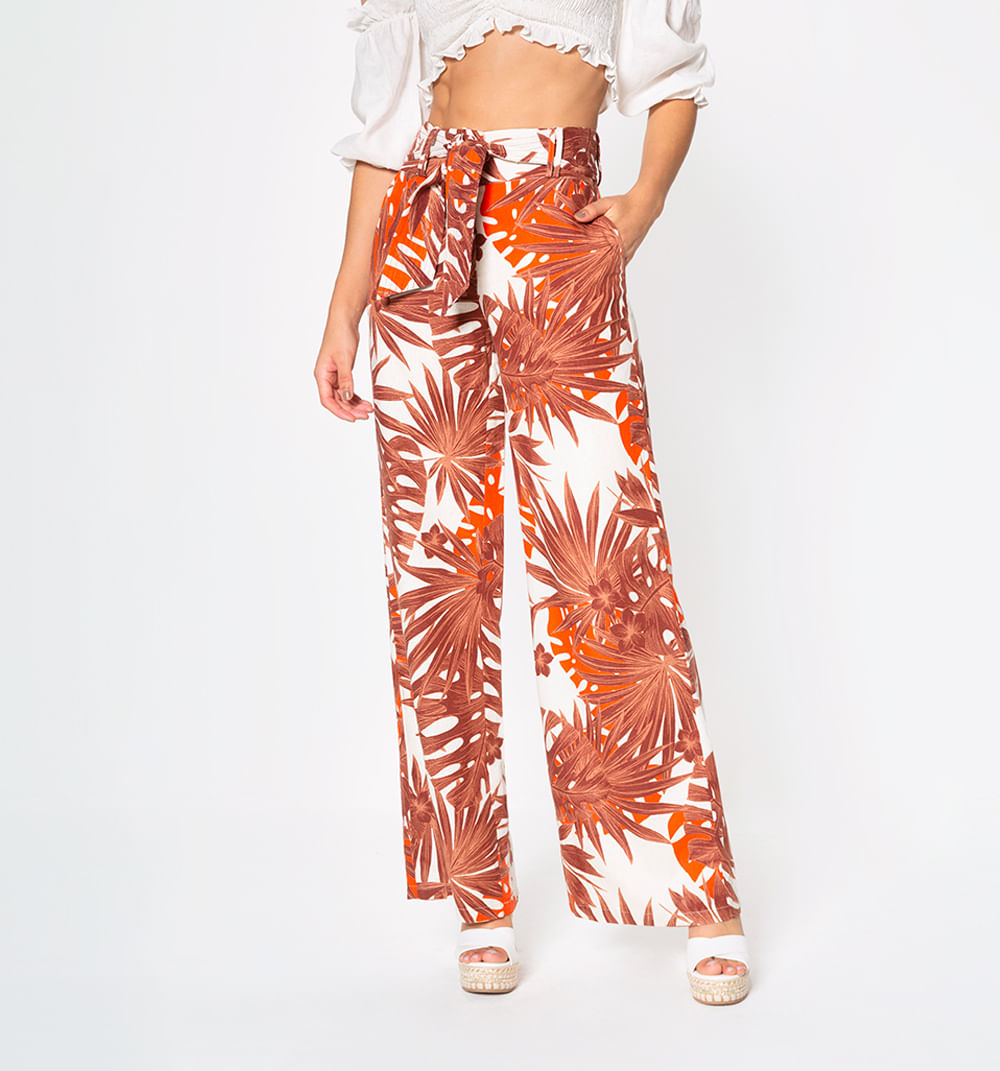 Pantalon tipo palazzo con correa ancha