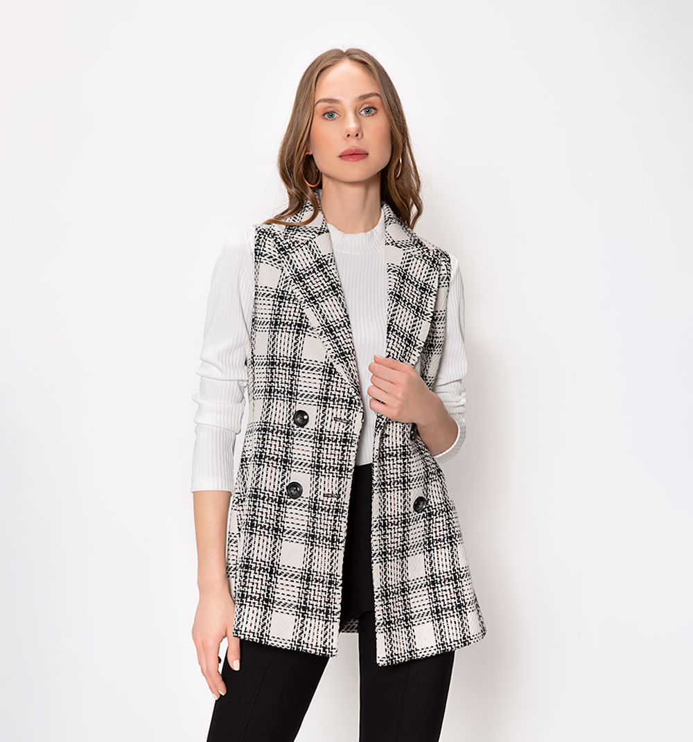 Chaleco en tweed con bolsillos