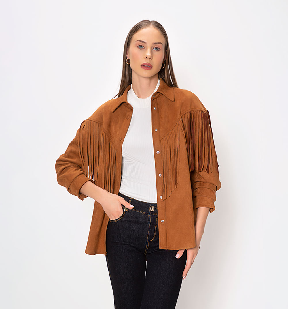 Sobrecamisa en suede con flecos