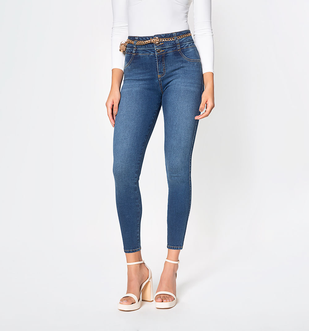 Jean ultra slim tiro alto pretina ancha,