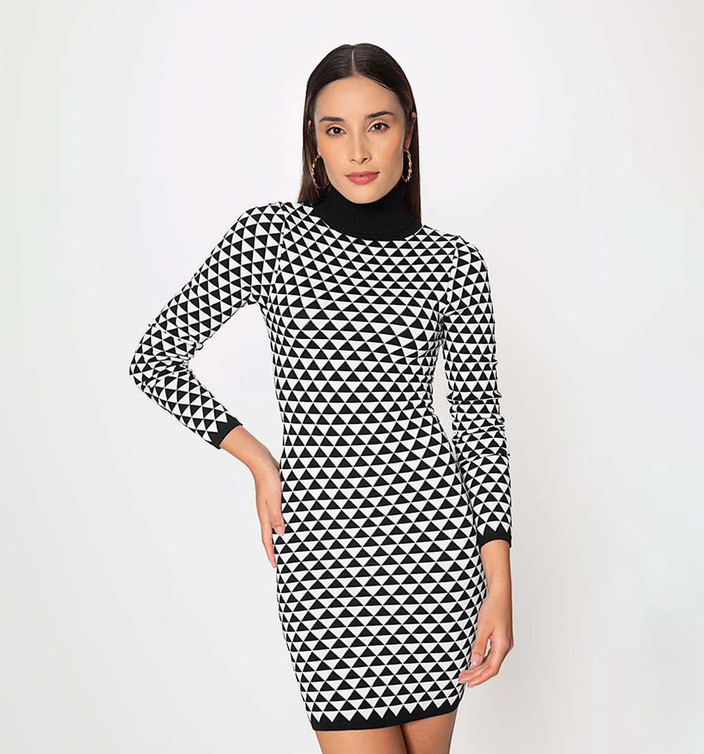Vestido tejido jacquard manga larga