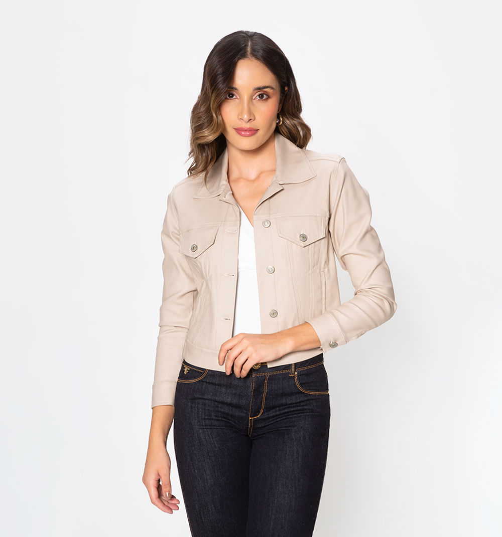 Chaqueta denim clasica, en pu