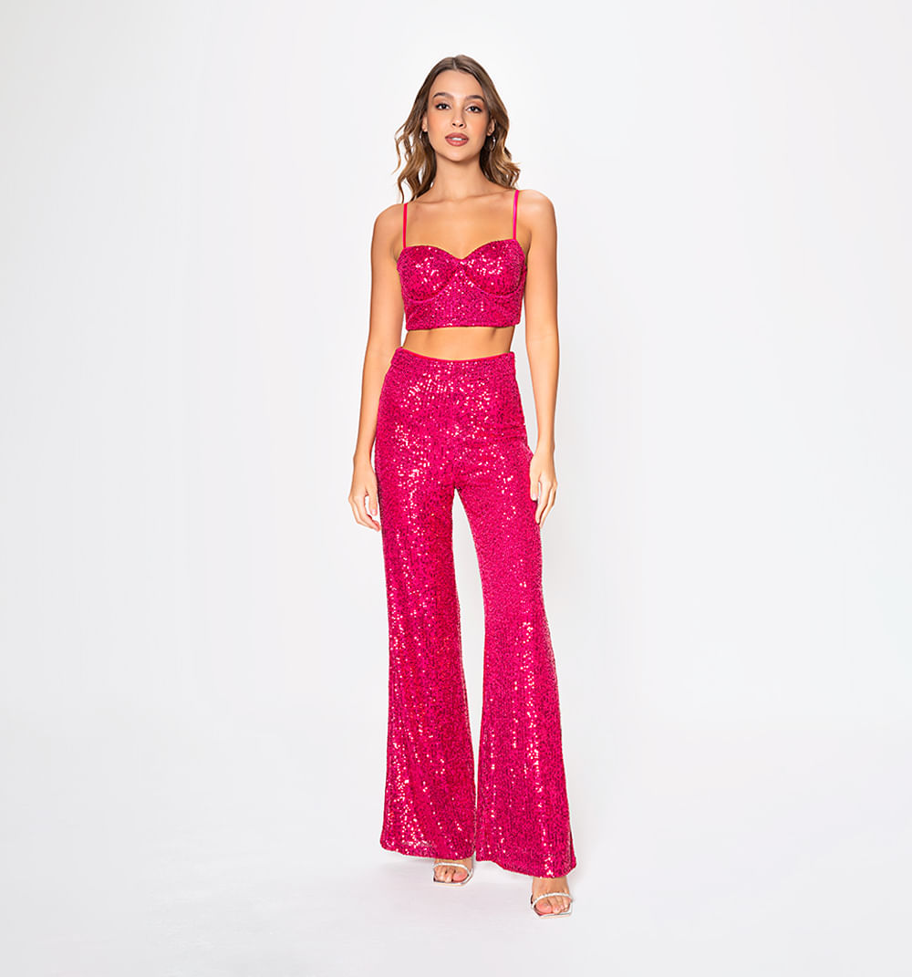 Pantalon tipo semi campana en lentejuela
