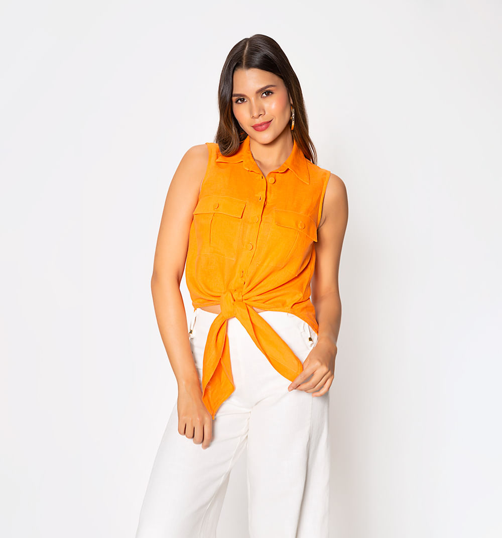 Blusa manga sisa con bolsillos en delant