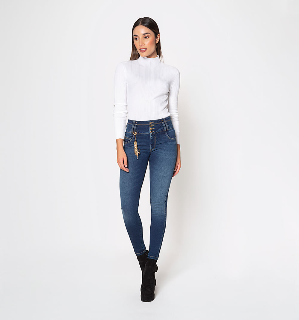 Jean skinny pretina ancha tiro alto con