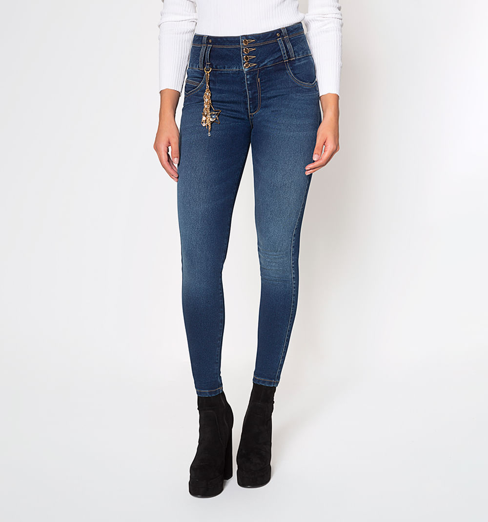 Jean skinny pretina ancha tiro alto con