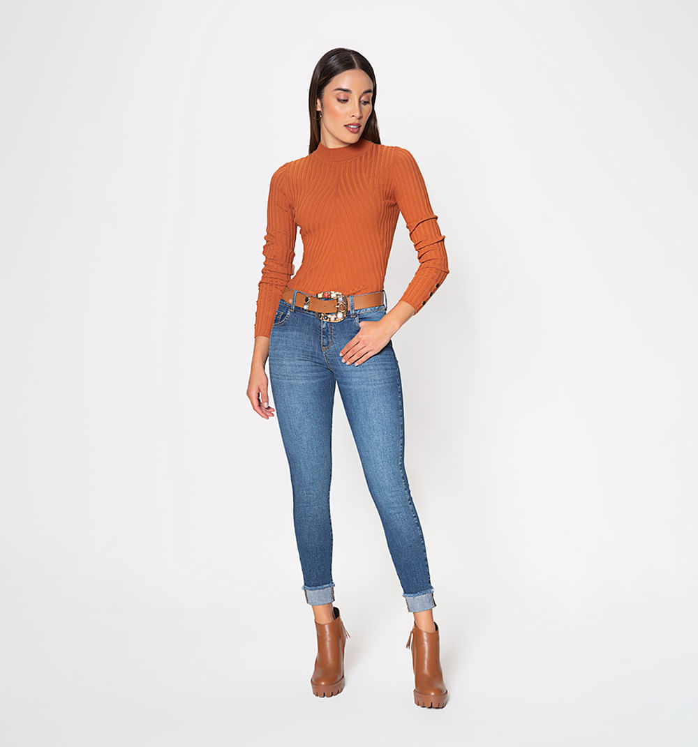 Jean  skinny tiro medio con doblez en la
