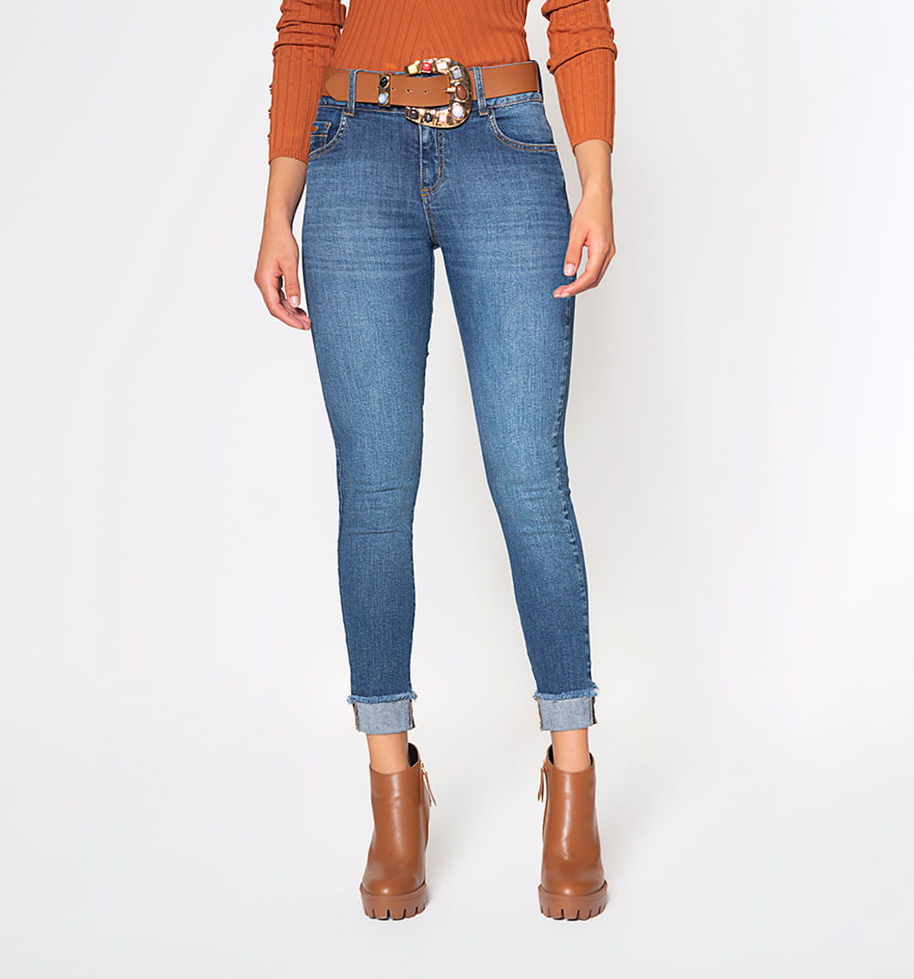 Jean  skinny tiro medio con doblez en la