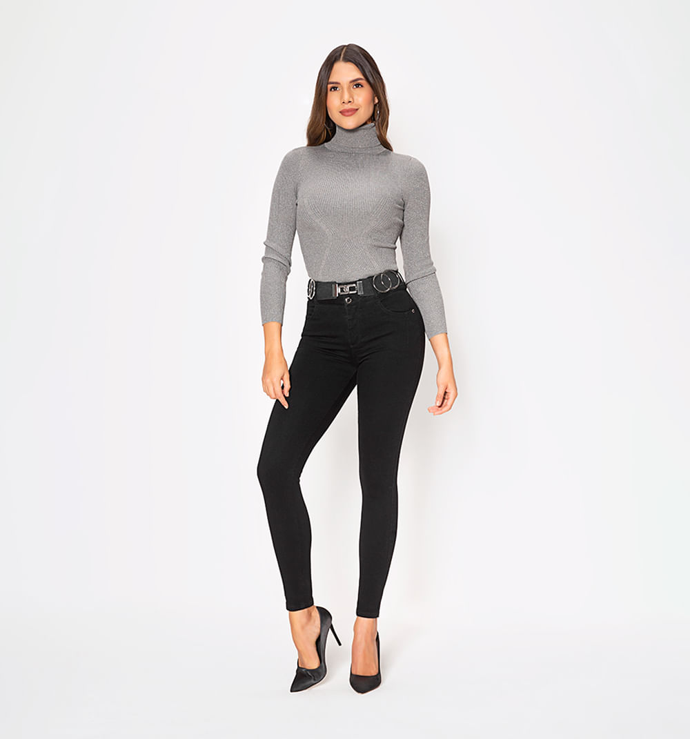 Jean ultraslim,tiro alto, pretina ancha,